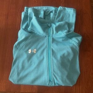 Under Armour Heat Gear Loose Fit 1/4 Zip Long Sleeve Teal Stripe Sweatshirt